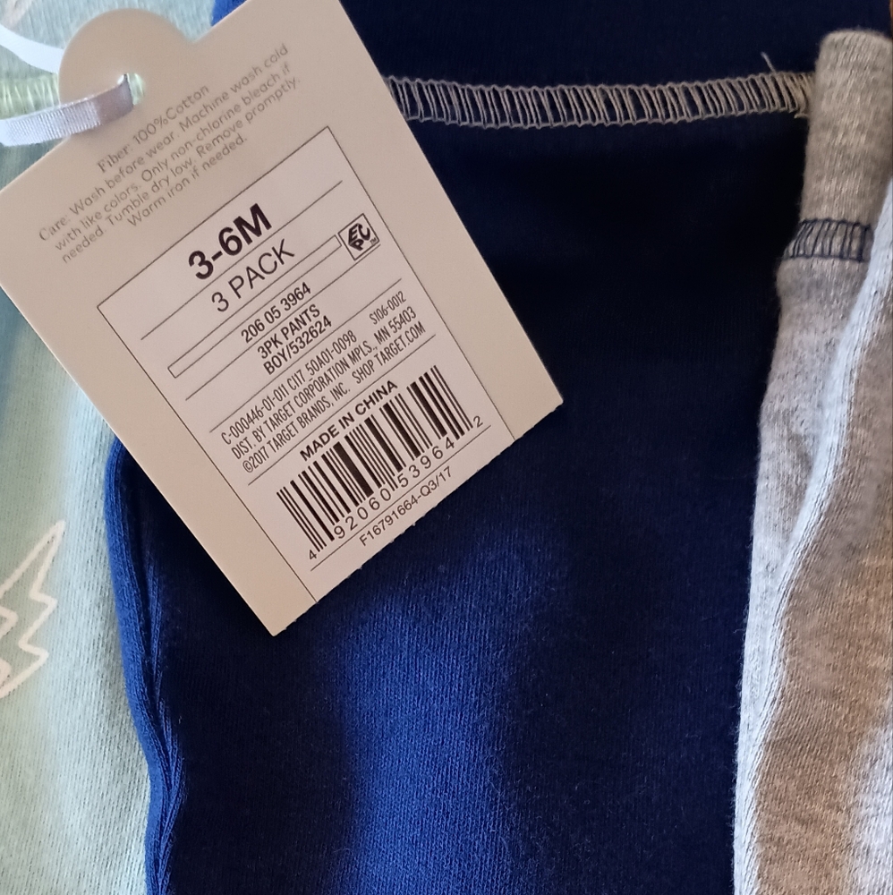 Cloud Island 3 Piece Pant Set - Blue, Grey, Light Blue Baby Boys Size 3-6 Months - Picture 4 of 6